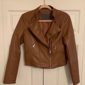 Cropped Brown Faux-Leather Jacket